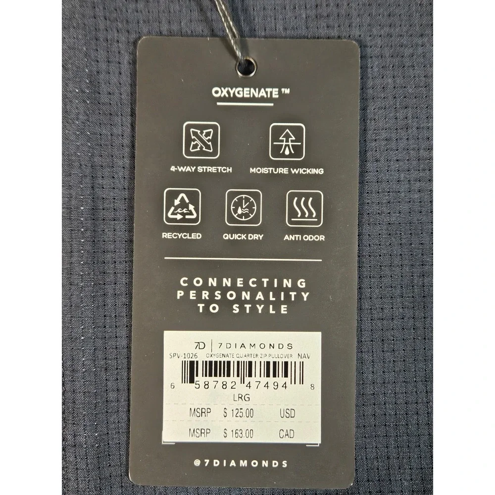 7Diamonds Oxygenate Quarter Zip Pullover Mens Large Navy Blue SPV-1026‎ NWT